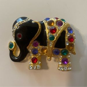 Vintage Enamel and Jeweled Asian Elephant Brooch w/ Locking Clasp